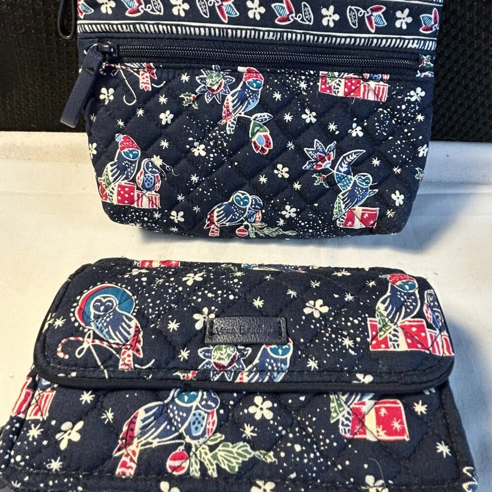 NWT Vera Bradley Holiday Owls Crossbody Wallet & Cosmetic Bag